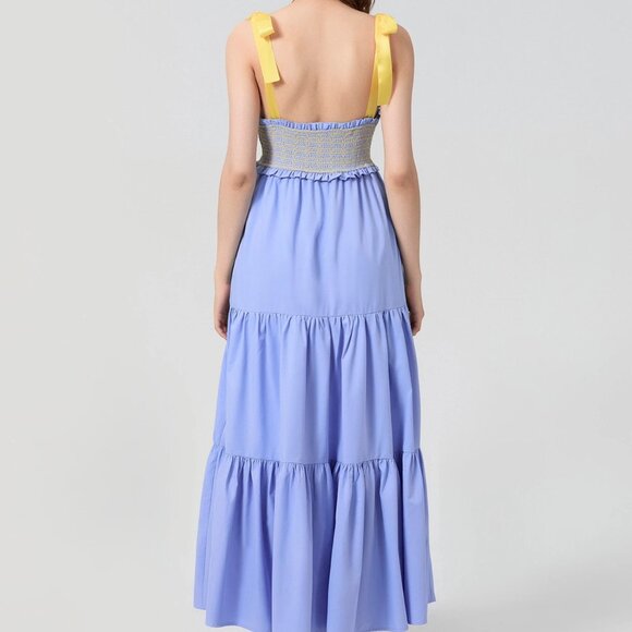 Dreamscape Tiered Blue-Yellow Maxi Dress - Picture 5 of 8